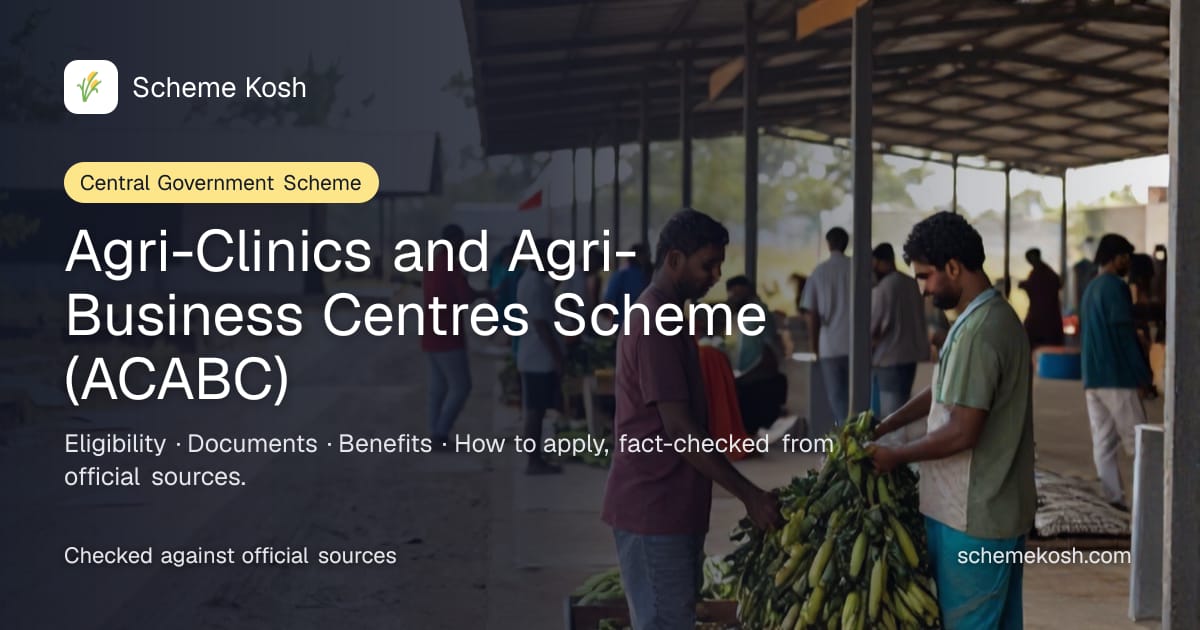 Agri-Clinics and Agri-Business Centres Scheme (ACABC): Free training plus 36%-44% back-ended composite subsidy on a bank loan