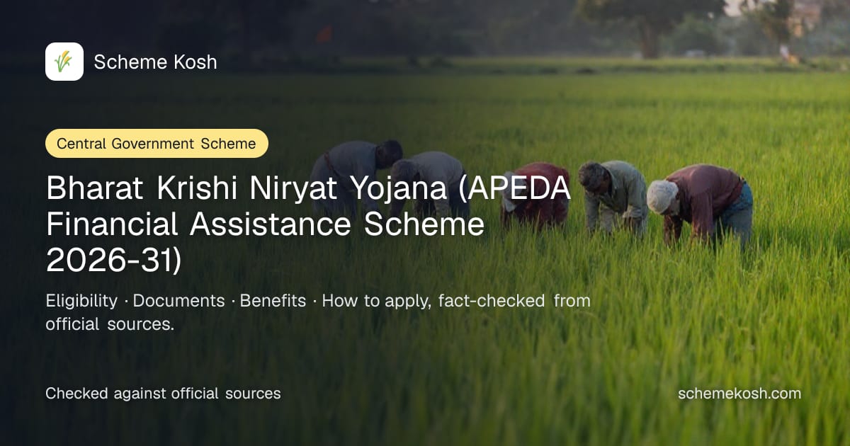 Bharat Krishi Niryat Yojana (APEDA Financial Assistance Scheme 2026-31): Grants for export infrastructure, quality
