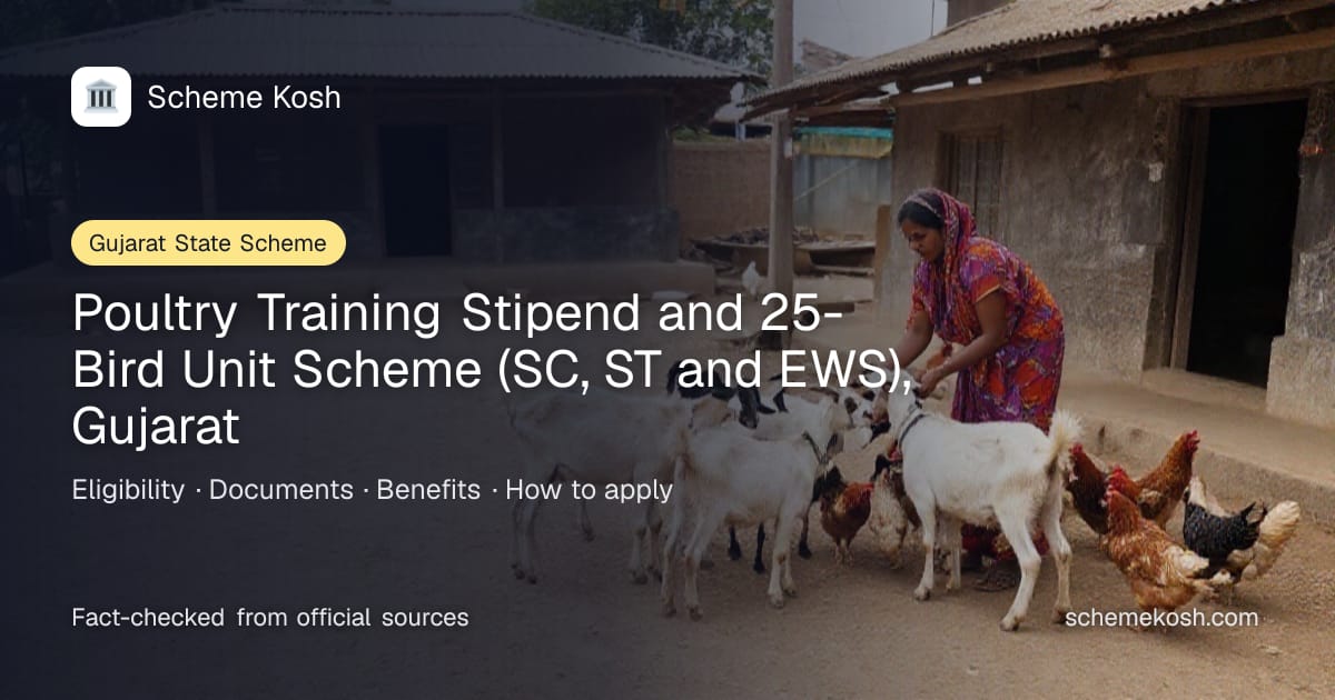 Poultry Training Stipend and 25-Bird Unit Scheme (SC, ST and EWS), Gujarat: Training stipend of up to Rs 2,000