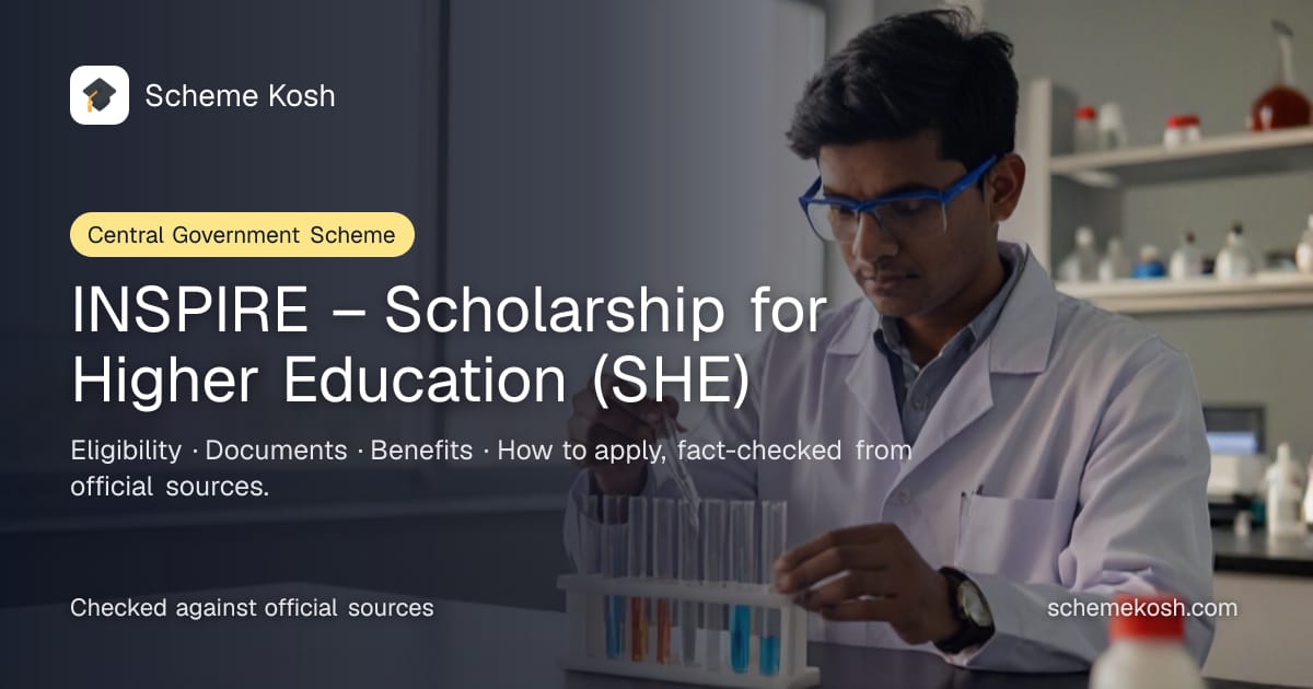 INSPIRE – Scholarship for Higher Education (SHE): Rs 80,000 per year (Rs 60,000 scholarship + Rs 20,000 mentorship/summer project) for up to 5