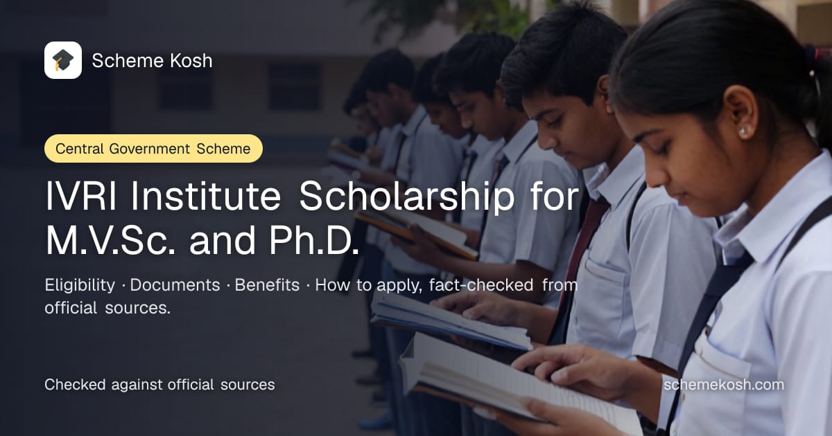 IVRI Institute Scholarship for M.V.Sc. and Ph.D.: Monthly institute stipend for IVRI M.V.Sc. and Ph.D. students without an external fellowship