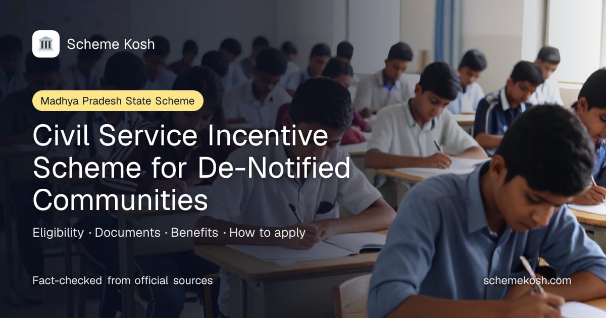 Civil Service Incentive Scheme for De-Notified Communities (Madhya Pradesh): Stage-wise cash incentive of Rs 20,000 to Rs 60,000 for clearing