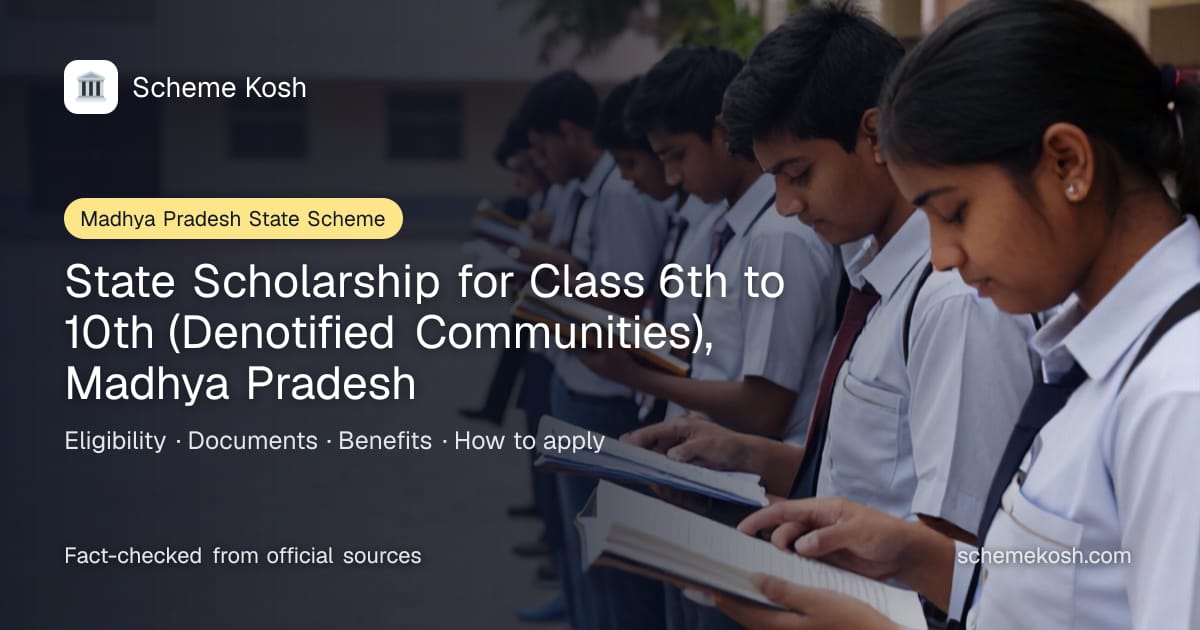 State Scholarship for Class 6th to 10th (Denotified Communities), Madhya Pradesh (Madhya Pradesh): Rs 200 to Rs 1,200 a year depending on
