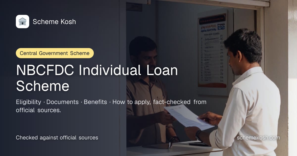 NBCFDC Individual Loan Scheme. Photo of small shop owner receiving a loan document at a bank branch