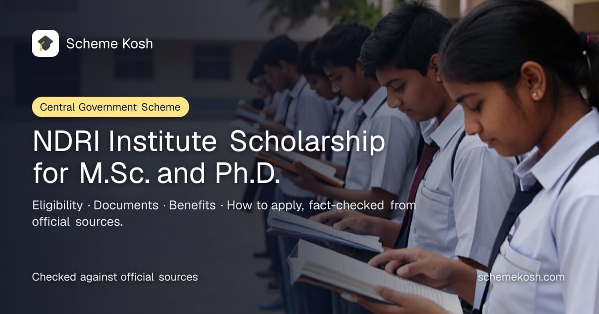 NDRI Institute Scholarship for M.Sc. and Ph.D.: Monthly scholarship plus annual contingency for admitted M.Sc. and Ph.D. students