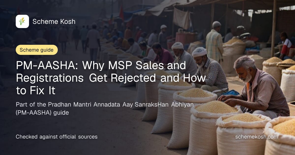 PM-AASHA: Why MSP Sales and Registrations Get Rejected and How to Fix It, a guide to Pradhan Mantri Annadata Aay SanraksHan Abhiyan (PM-AASHA)