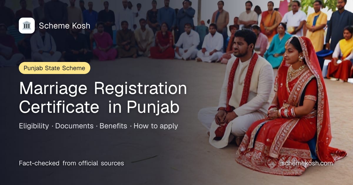 Marriage Registration Certificate in Punjab (Punjab): An official Punjab marriage certificate signed by the Tehsildar as Registrar