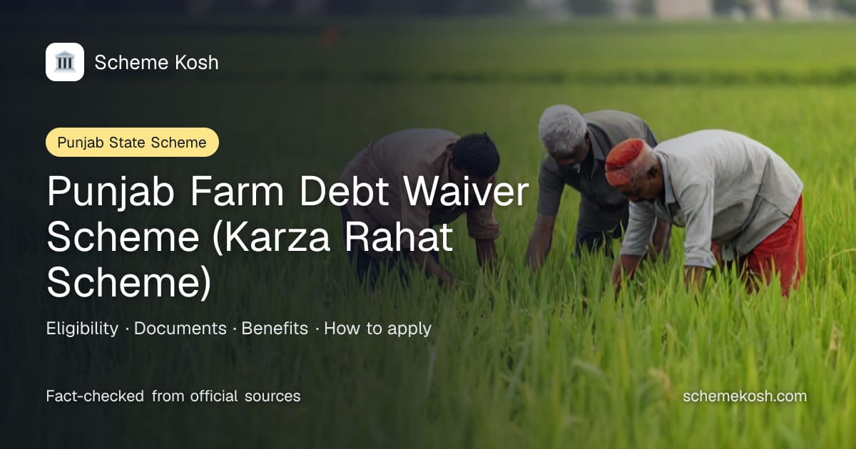 Punjab Farm Debt Waiver Scheme (Karza Rahat Scheme) (Punjab): One-time write-off of crop loan outstanding up to Rs 2 lakh per eligible small