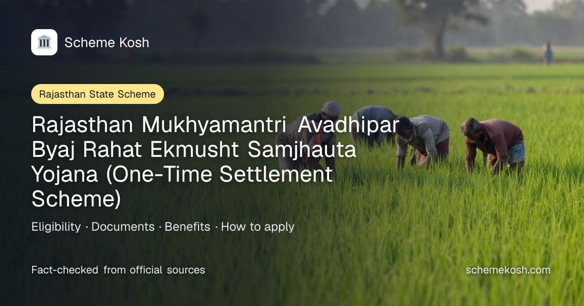 Rajasthan Mukhyamantri Avadhipar Byaj Rahat Ekmusht Samjhauta Yojana (One-Time Settlement Scheme) (Rajasthan): 100 per cent waiver of overdue