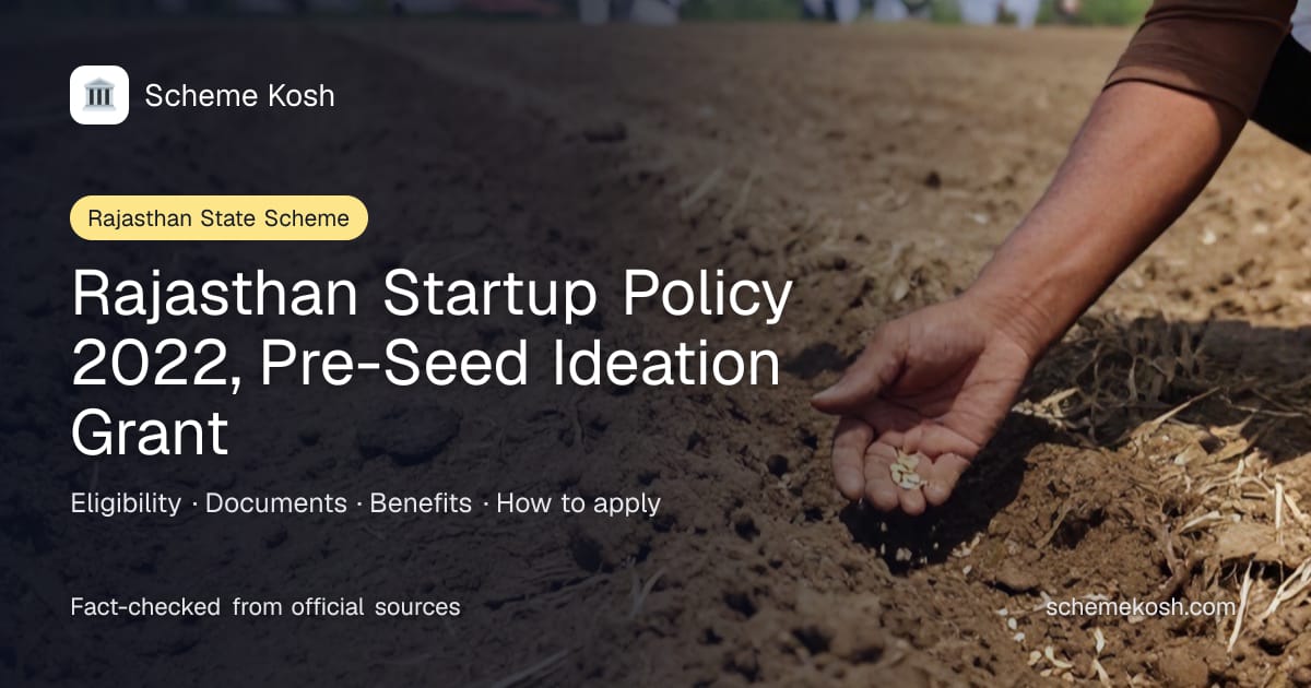 Rajasthan Startup Policy 2022, Pre-Seed Ideation Grant (Rajasthan): Rs 2,40,000 ideation grant to pre-seed stage startups