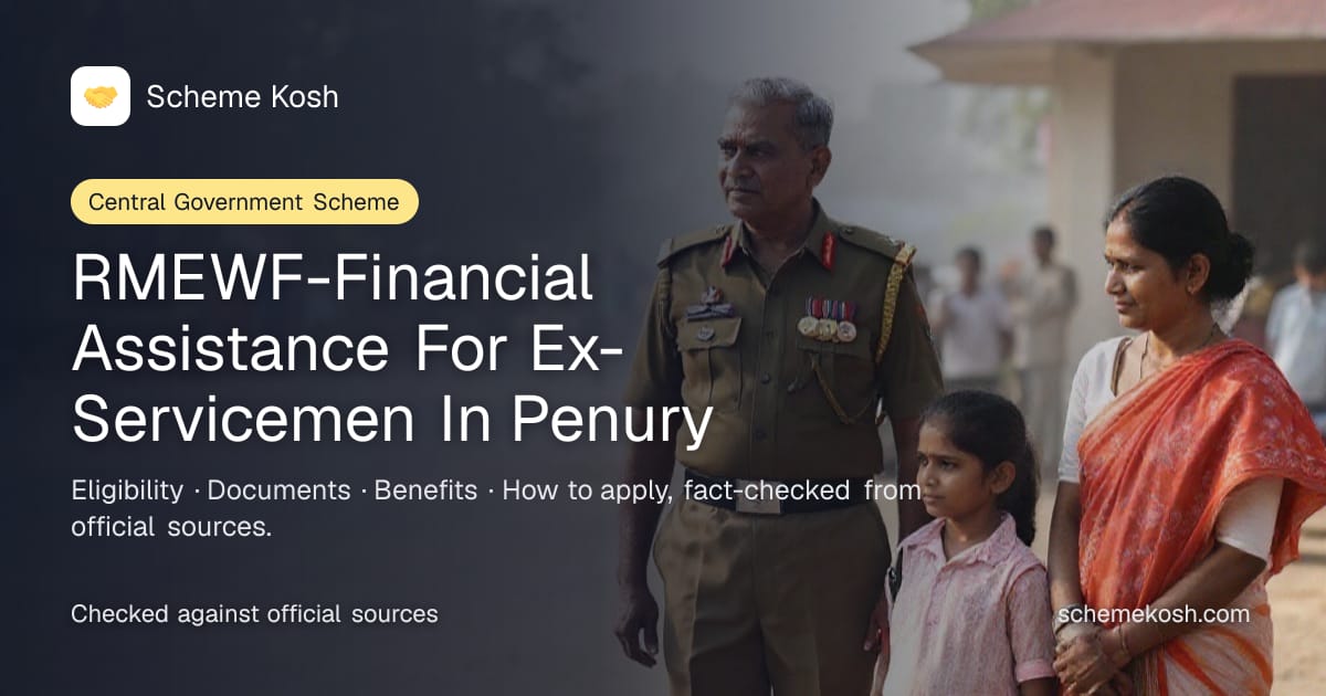 RMEWF-Financial Assistance For Ex-Servicemen In Penury: Rs 8,000 per month penury grant (from 1 November 2025). Eligibility and how to apply