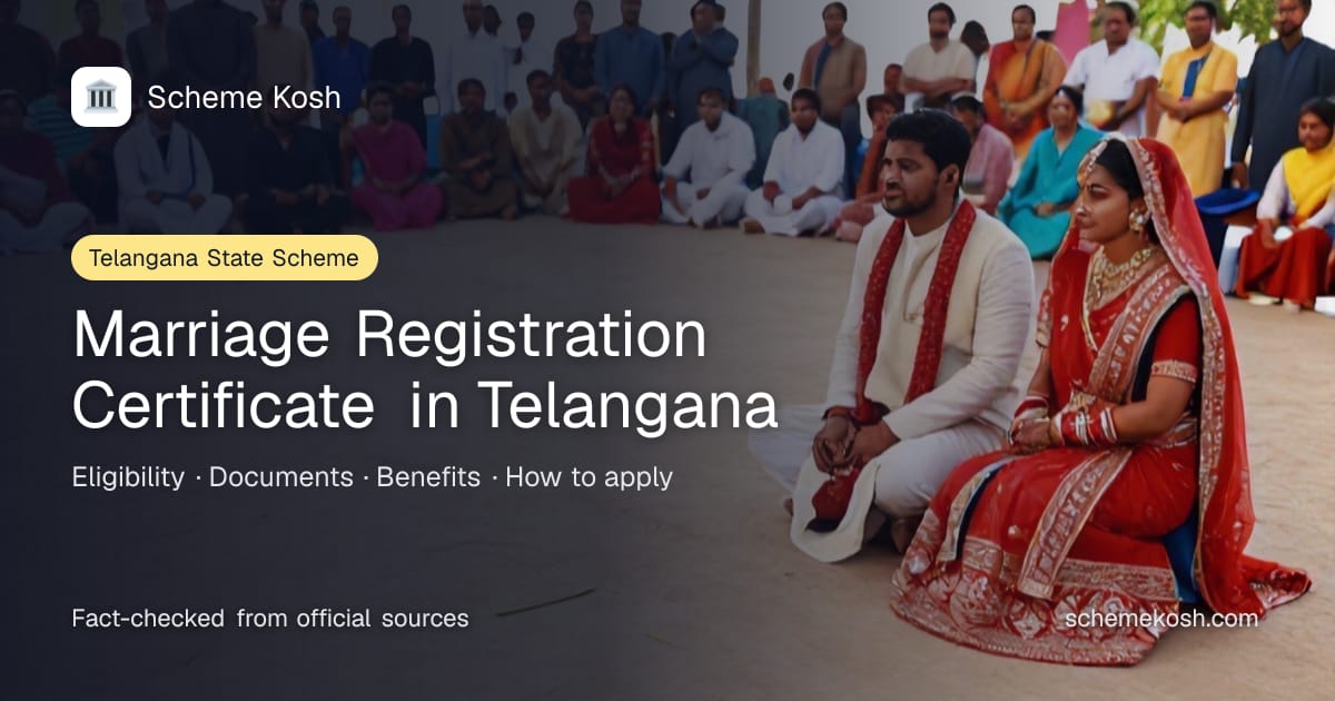 Marriage Registration Certificate in Telangana (Telangana): A permanent, legally admissible state record of the marriage. Eligibility and how to apply