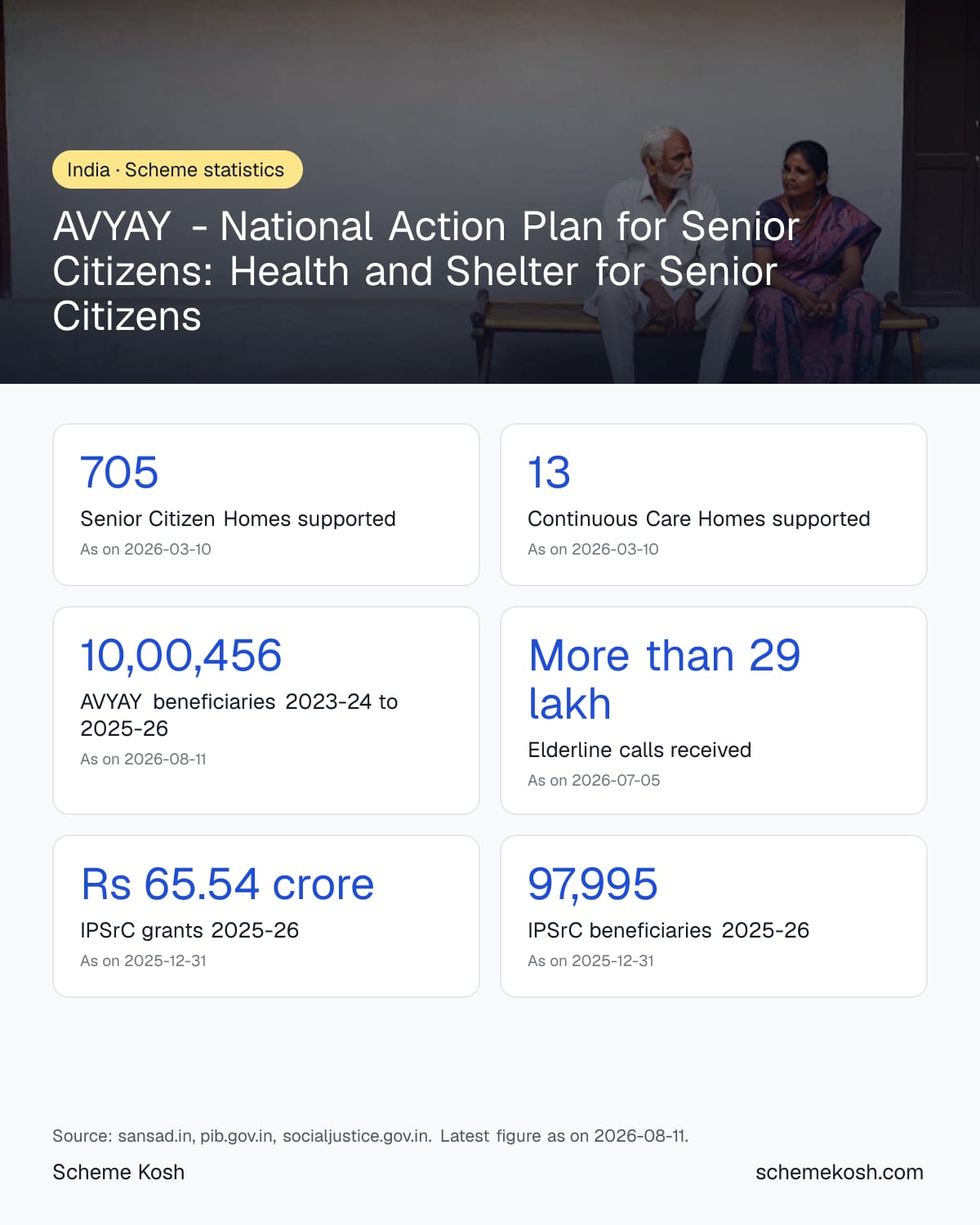 AVYAY - National Action Plan for Senior Citizens: Health and Shelter for Senior Citizens statistics infographic