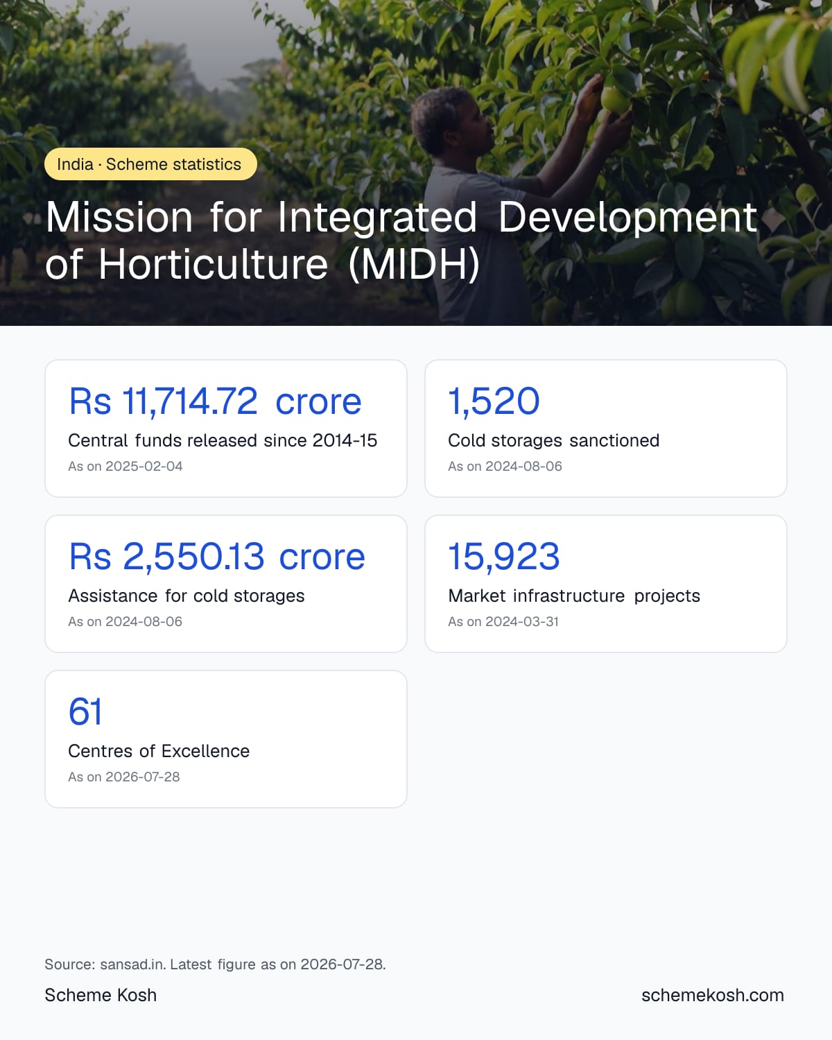 Mission for Integrated Development of Horticulture (MIDH) statistics infographic